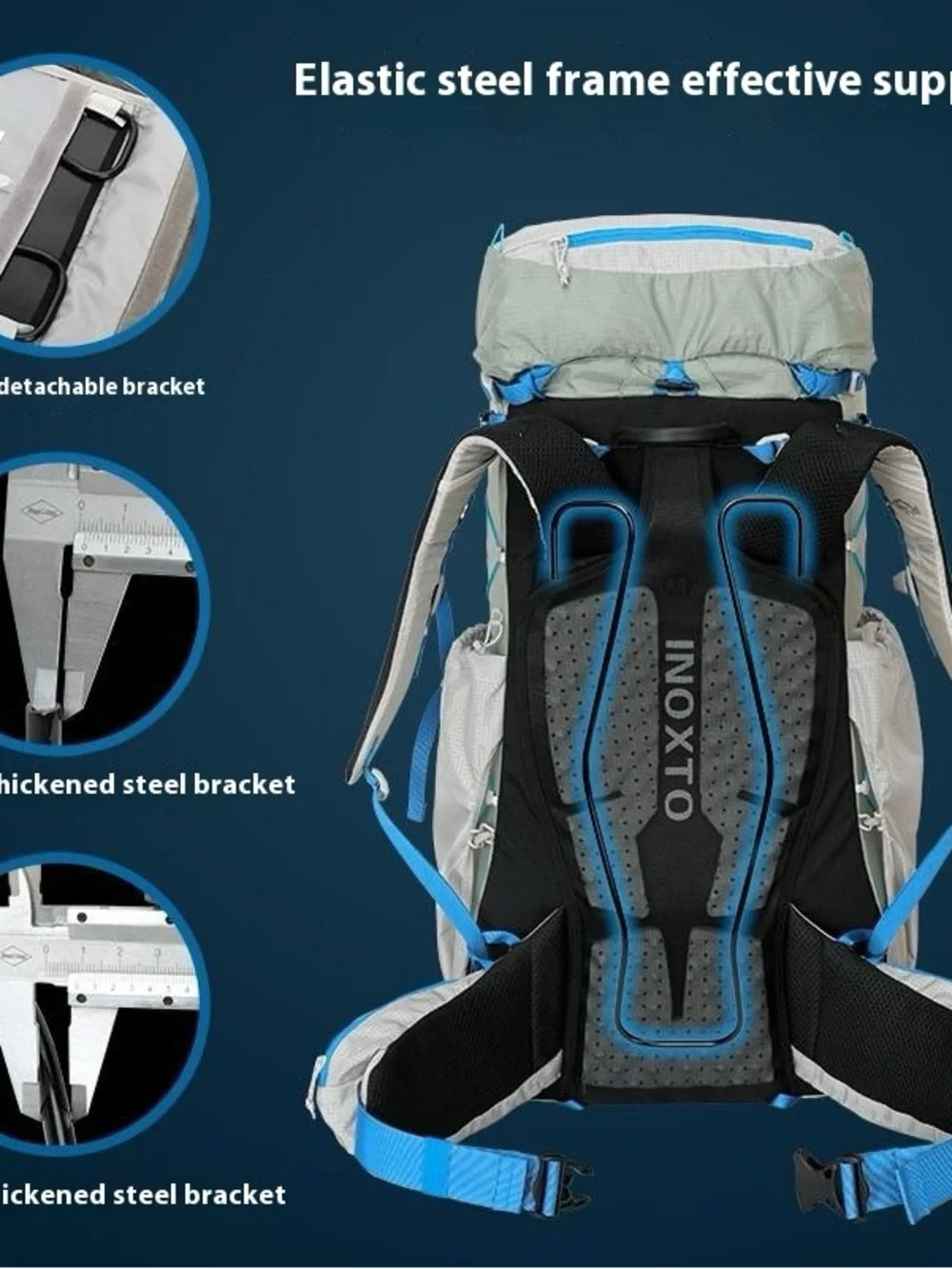 Lightweight Hiking Backpack in Light Gray with Blue Accents